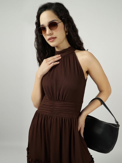 princess polly baby blue dress Boohoo Cotton Scoop Neck Column Maxi Dress in Brown main image 0