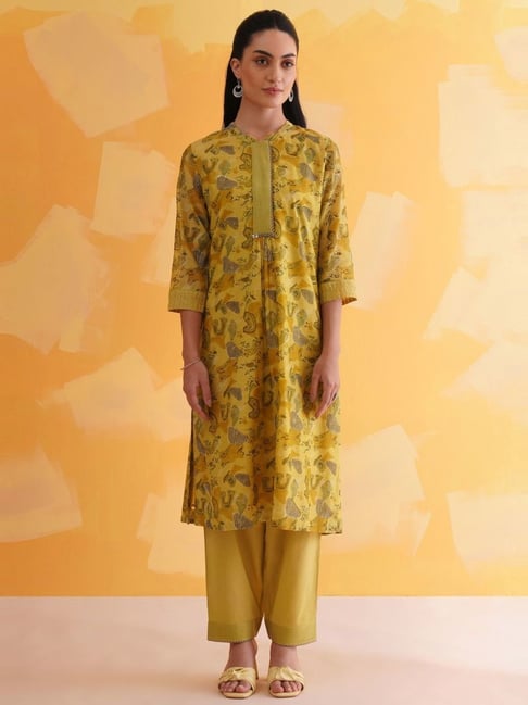 Jaypore Women Mustard Yellow Block Print Straight Fit Kurta-picture-23