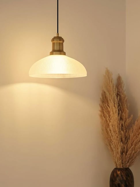 Divine Trends Gold Aluminium Ribbed Frosted Antique Pendant Ceiling Lamp