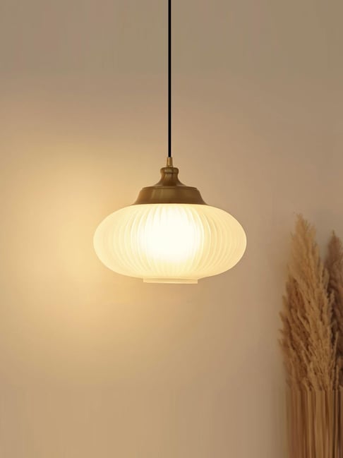 Divine Trends Gold Aluminium Ribbed Frosted Antique Hanging Pendant Light