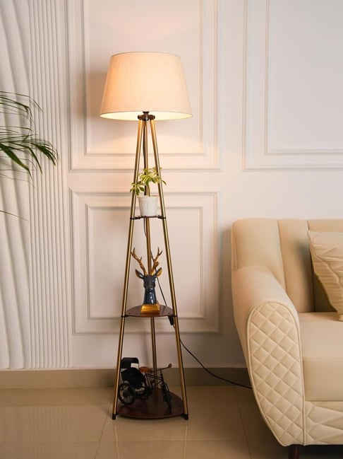 Divine Trends Gold Metal 3 Shelves Antique Floor Lamp
