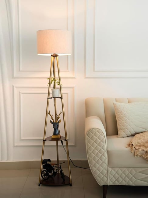Divine Trends Gold Metal 3 Shelves Drum Shade Antique Floor Lamp