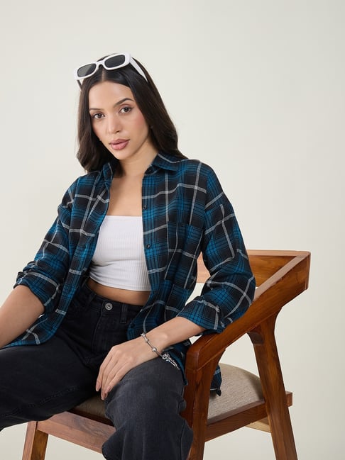 CHIMPAAANZEE Black & Teal Checked Shirt-picture-35