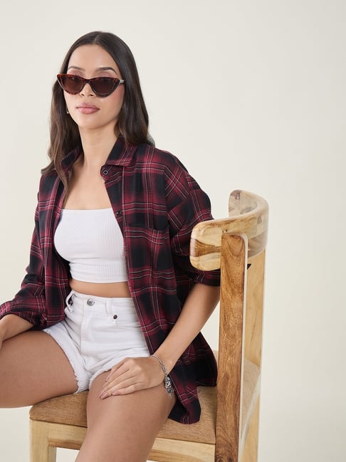 CHIMPAAANZEE Black & Maroon Checked Shirt-picture-34