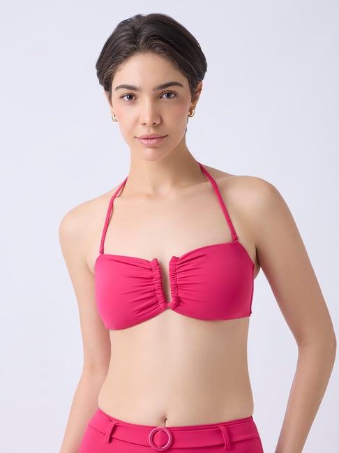 Wunderlove Swimwear by Westside Fuchsia High-Waist Belted Briefs