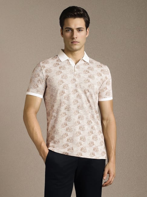 Louis Philippe Beige Slim Fit Printed Polo T-Shirt-picture-21