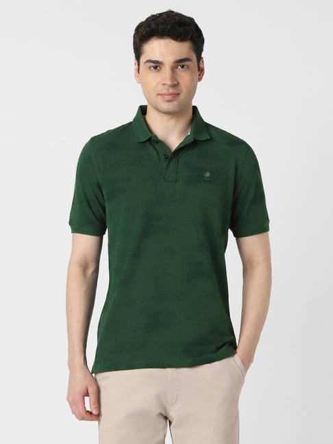 Peter England Green Cotton Regular Fit Printed Polo T-Shirt-picture-17