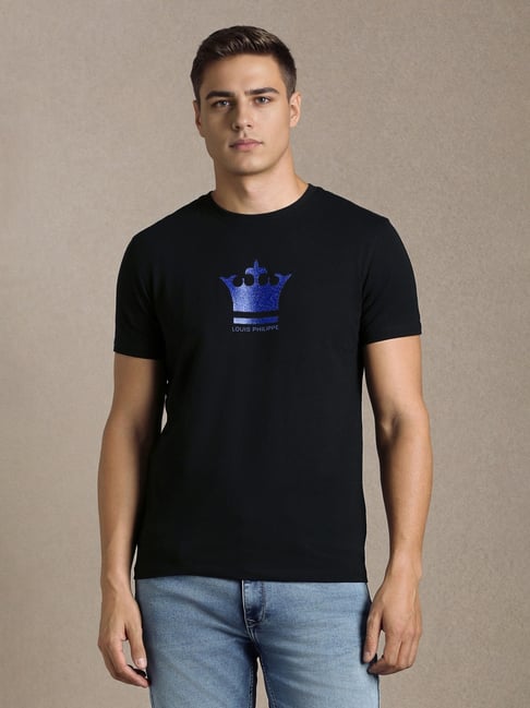 Louis Philippe Black Slim Fit Graphic T-Shirt-picture-12