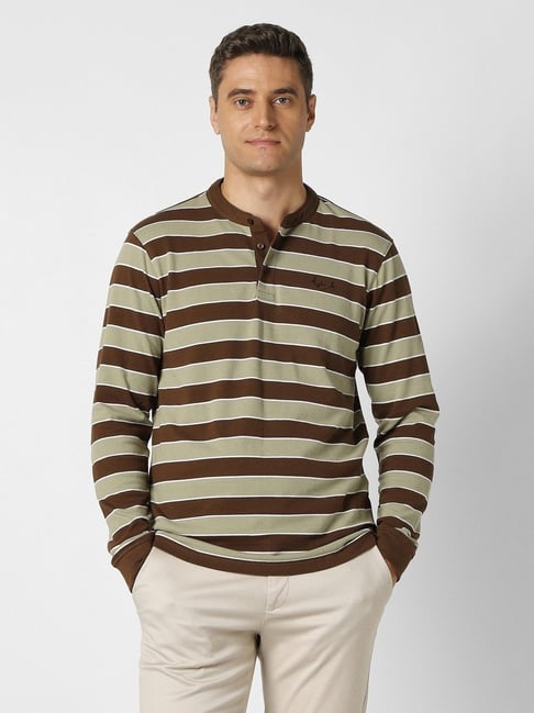 Peter England Green Cotton Regular Fit Striped T-Shirt-picture-28