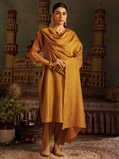 Jaypore Women Mustard Yellow Dupatta-picture-23