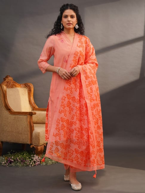 Jaypore Women Orange Printed Dupatta-picture-26