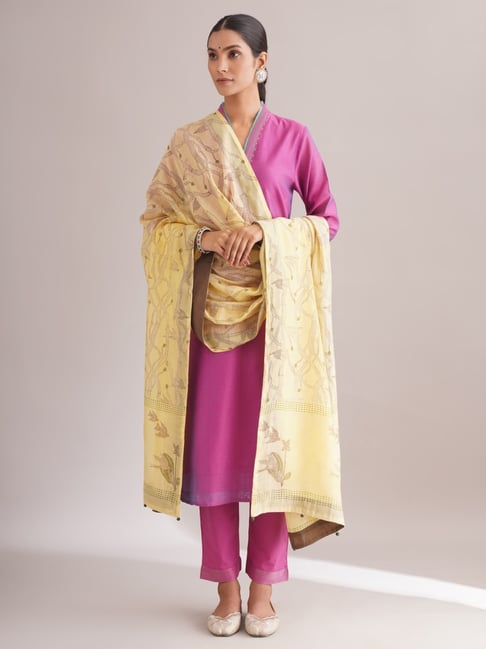 Jaypore Women Yellow Dabu Print Dupatta-picture-34