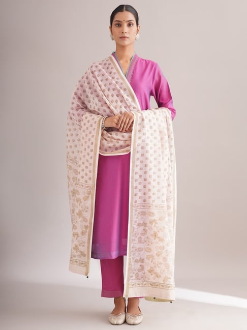 Jaypore Women Off White Dabu Print Dupatta-picture-38