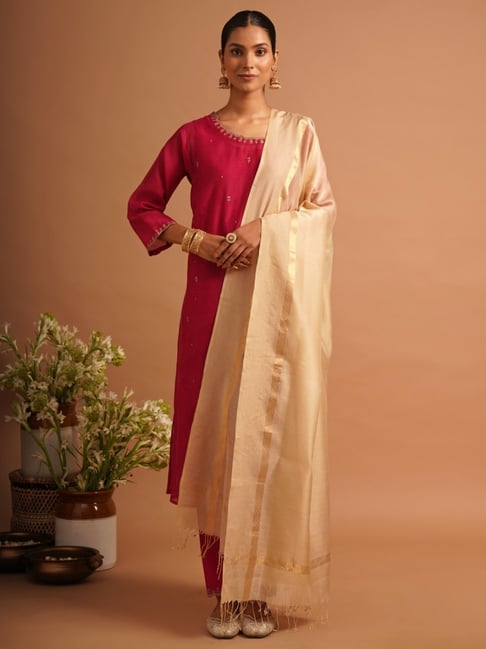 Jaypore Women Beige Embroidered Dupatta-picture-36