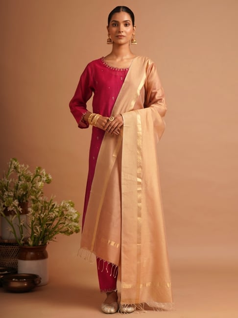 Jaypore Women Mustard Yellow Embroidered Dupatta-picture-45