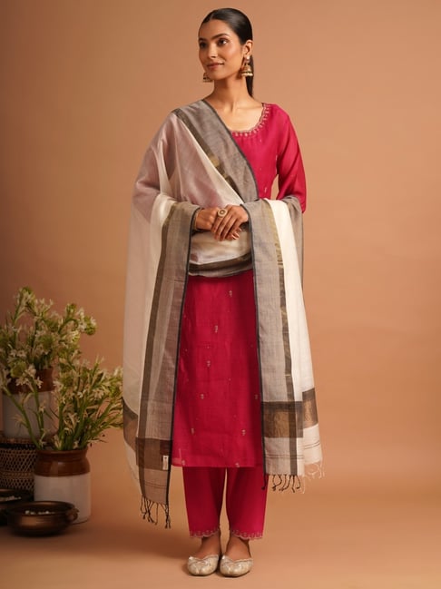 Jaypore Women White Dupatta-picture-28