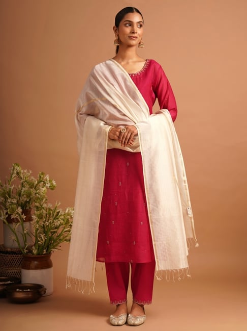 Jaypore Women Golden Striped Dupatta-picture-26