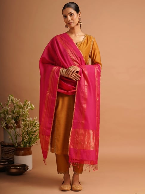 Jaypore Women Pink Printed Dupatta-picture-13