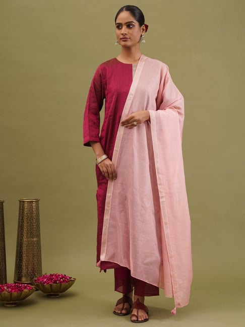 Jaypore Women Pink Handloom Dupatta-picture-37
