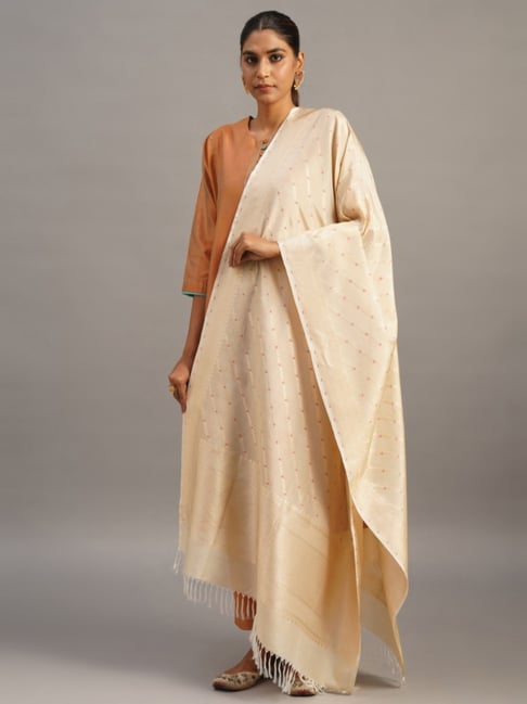 Jaypore Women Natural White Floral Dupatta-picture-16