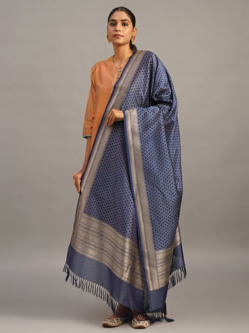 Jaypore Women Navy Blue Printed Dupatta-picture-18