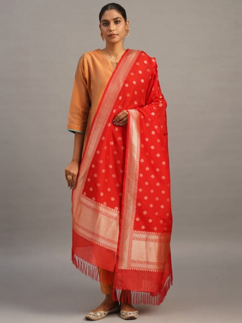 Jaypore Women Red Printed Dupatta-picture-15