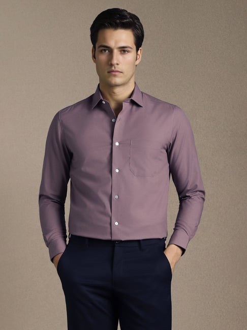 Louis Philippe Purple Cotton Regular Fit Solid Shirt