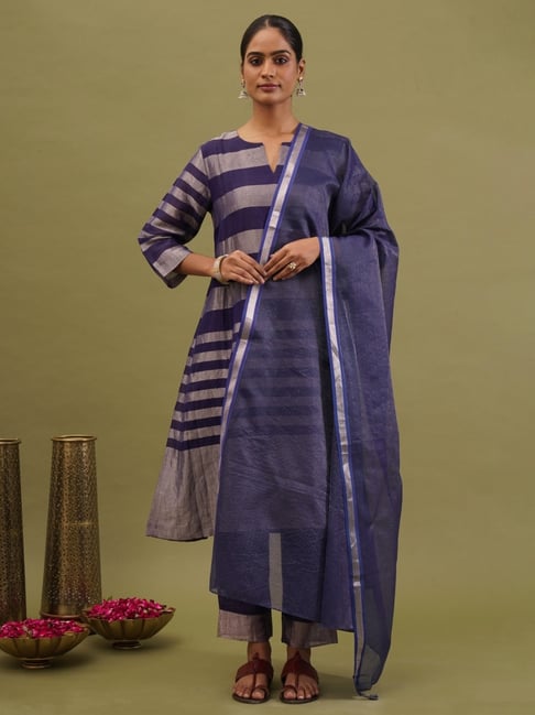 Jaypore Women Navy Blue Handloom Dupatta-picture-42