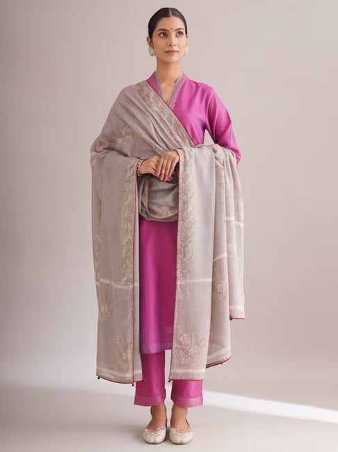 Jaypore Women Grey Dabu Print Dupatta-picture-22