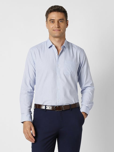 Peter England White Cotton Regular Fit Striped Shirt-picture-29