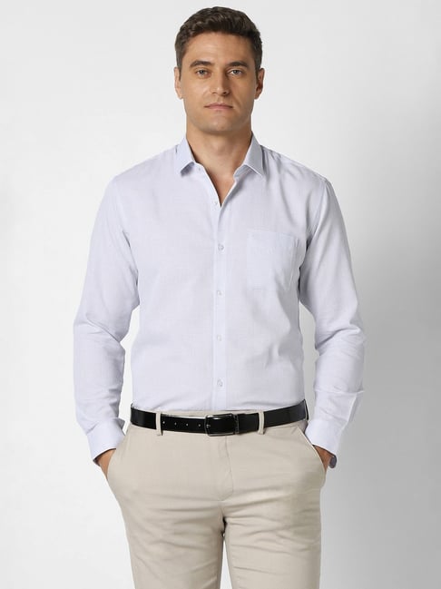 Peter England White Cotton Regular Fit Polka Dots Shirt-picture-27