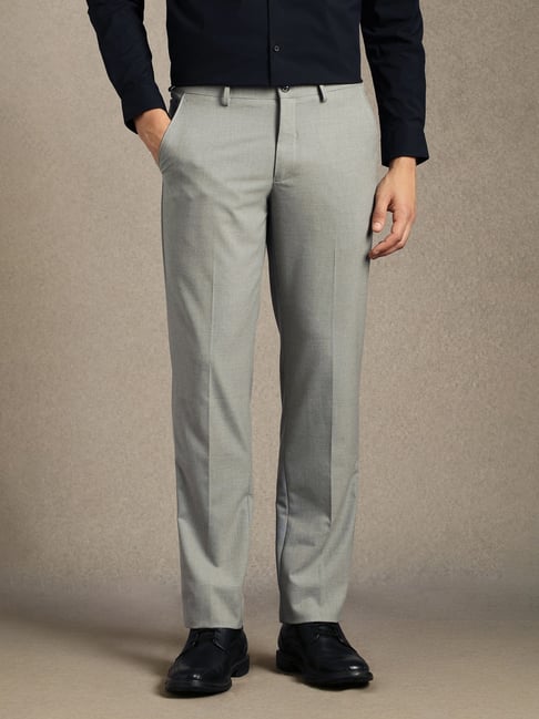 Louis Philippe Grey Regular Fit Solid Trousers-picture-44