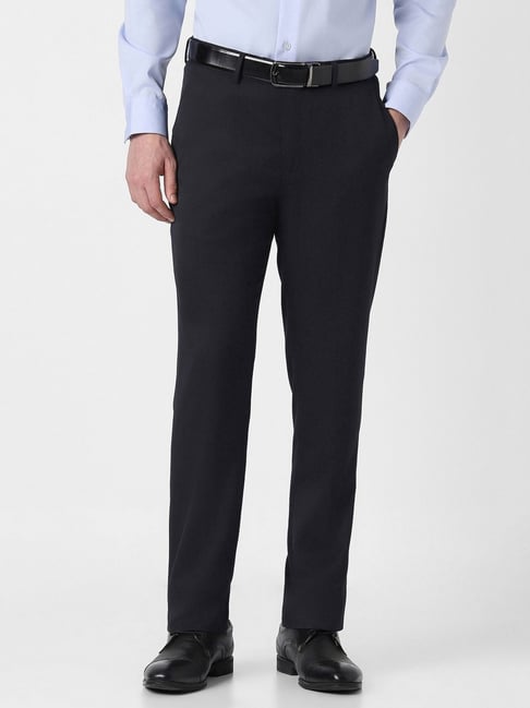 Peter England Black Slim Fit Solid Trousers