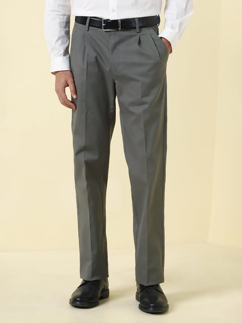 Allen Solly Grey Cotton Regular Fit Solid Trousers-picture-41