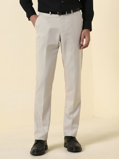 Allen Solly Beige Slim Fit Solid Trousers