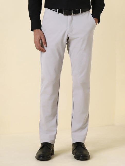 Allen Solly Grey Slim Fit Solid Trousers