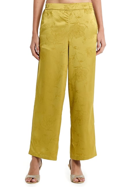 BCBG Yellow Relaxed Fit Self Pattern Trousers-picture-35