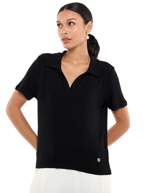 BCBG Black Relaxed Fit Polo T-Shirt-picture-17