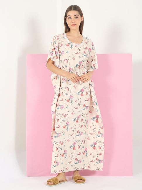 Sweet Dreams Rose Regular Fit Short Sleeves Floral Printed Full Length Night Dress-picture-35