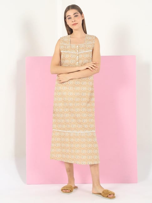 Sweet Dreams Yellow Regular Fit Sleeveless Women Printed Sleeveless Night Dress-picture-31