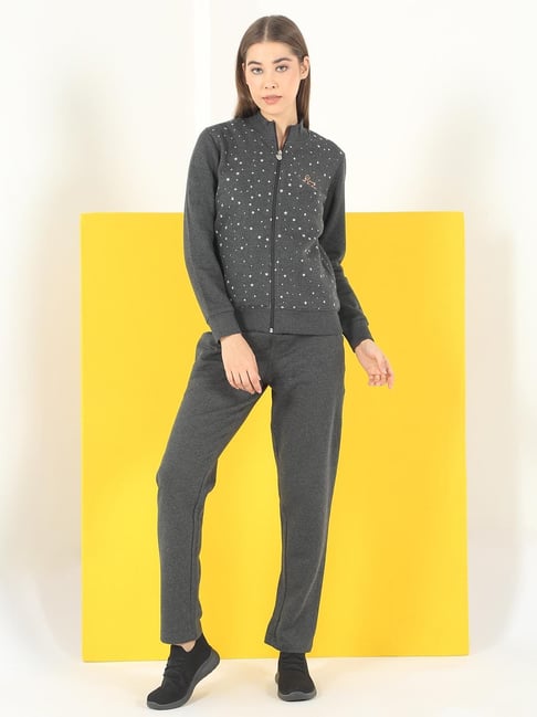 Sweet Dreams Charcoal Regular Fit Long Sleeves Solid Tracksuit