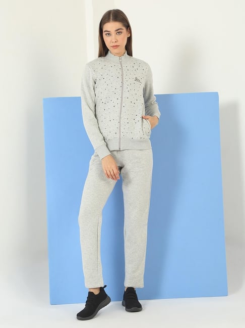 Sweet Dreams Grey Regular Fit Long Sleeves Solid Tracksuit
