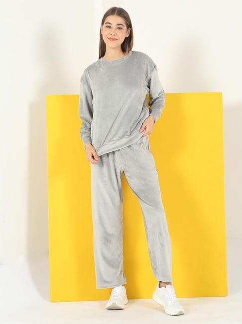 Sweet Dreams Cloud Grey Regular Fit Long Sleeves Solid Tracksuit