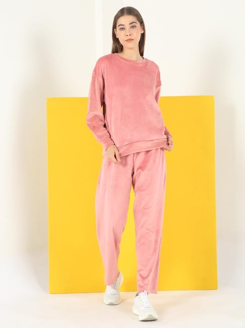 Sweet Dreams Mauve Glow Regular Fit Long Sleeves Solid Tracksuit
