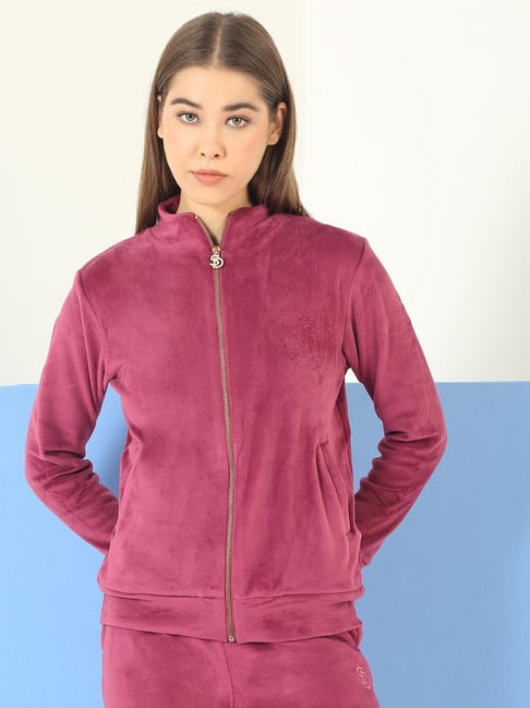 Sweet Dreams Wine Regular Fit Long Sleeves Women Front-Open Sweatshirt