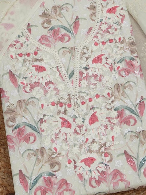 Soch Beige Cotton Botanical Embroidered Unstitch Dress Material with Thread  Work