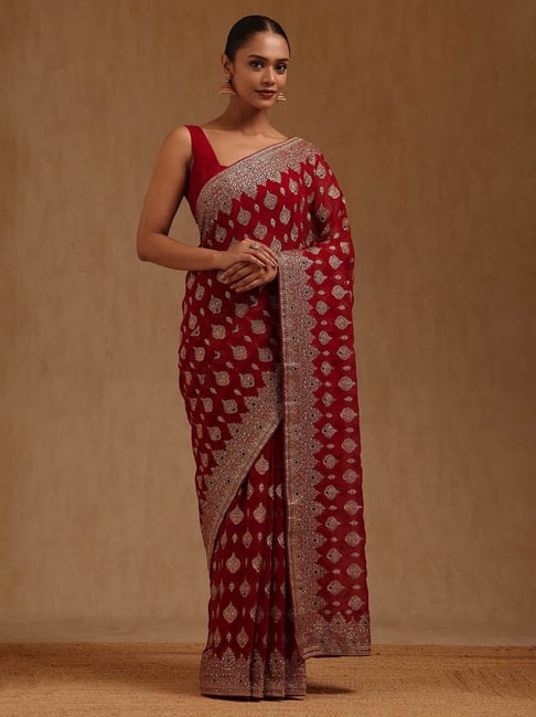 Soch Maroon Georgette Zari Saree with Stone Work-picture-13