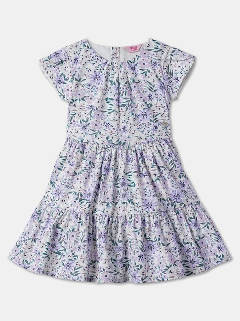 R&B Kids Lavender & White Floral Print Regular Fit Dress-picture-21