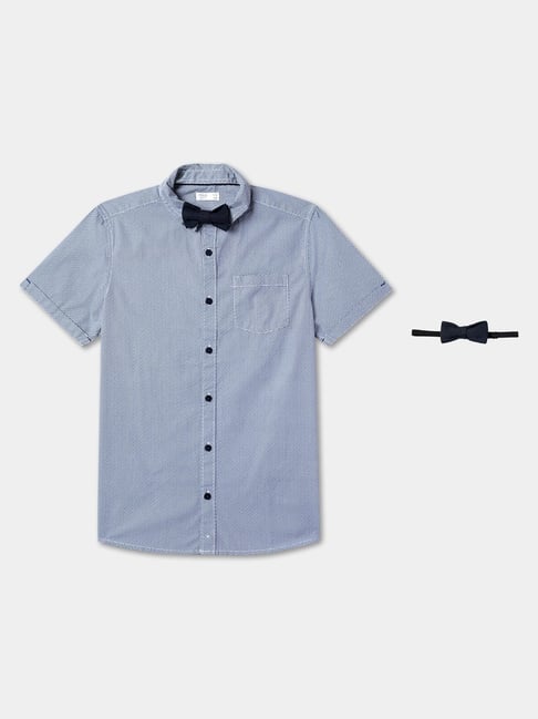 R&B Kids Blue Regular Fit Shirt with Bow Tie