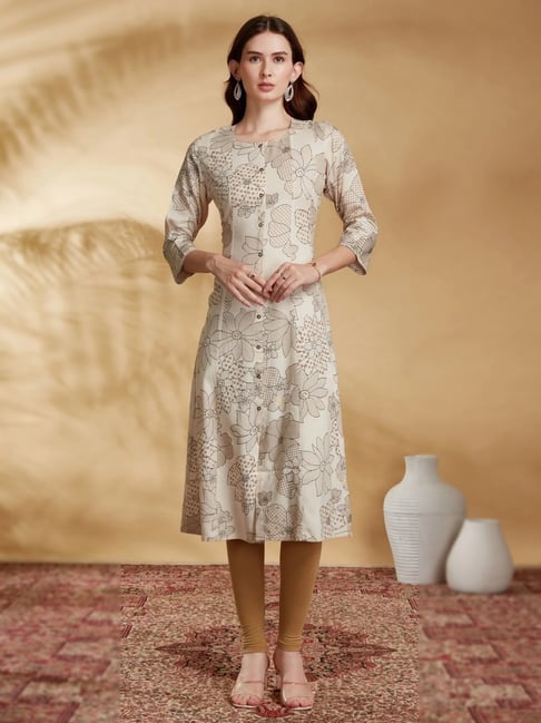 Cotton Culture Off White Viscose Rayon Floral Kurta-picture-28